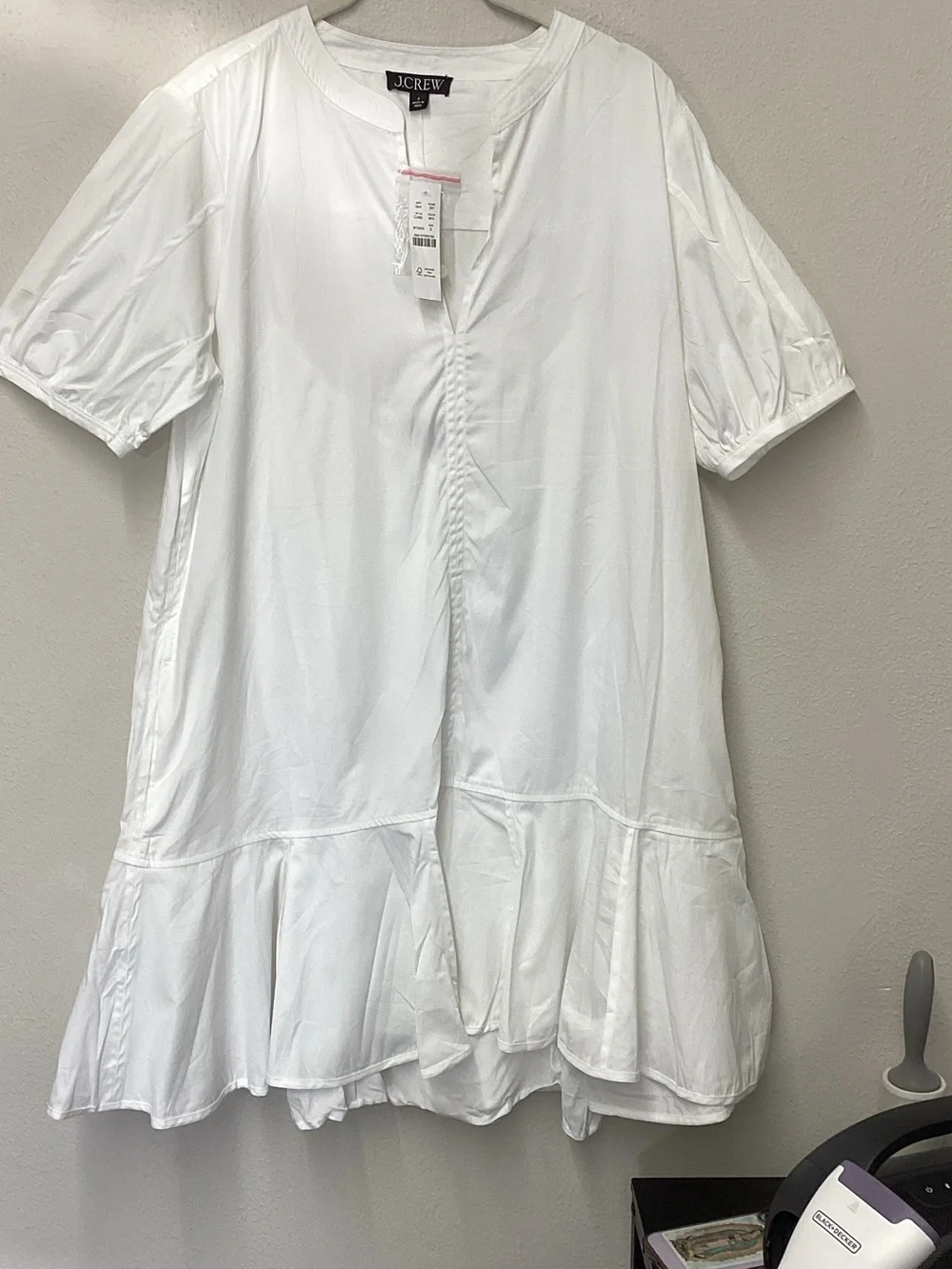 J. Crew White Short Sleeve Ruffle-Hem Tunic Dress